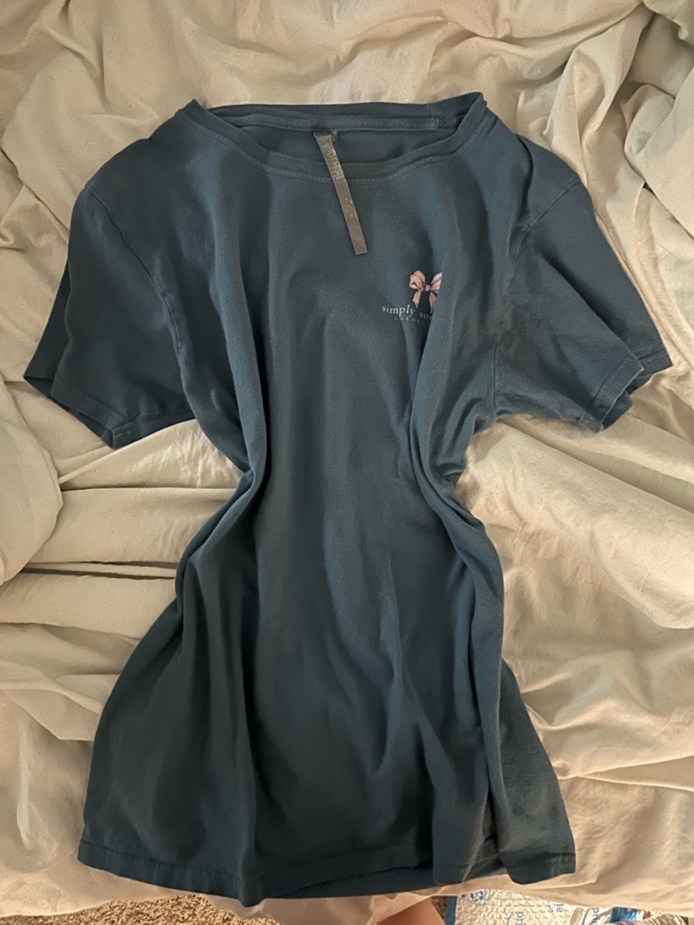 Simply Southern Teal Short Sleeve Tee with Pink Bow Accent